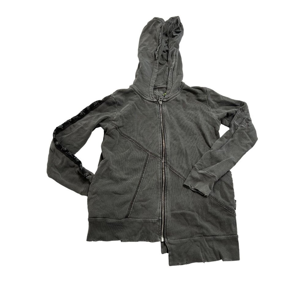 Nununu Unbalanced Zip Hoodie in Dyed Graphite